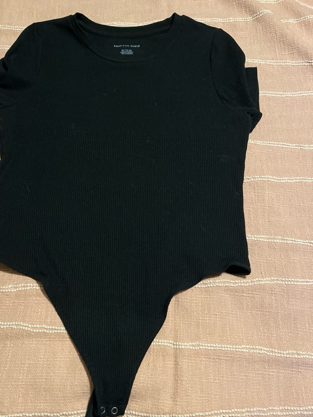 American Eagle Outfitters Black Ribbed Short-Sleeve Bodysuit